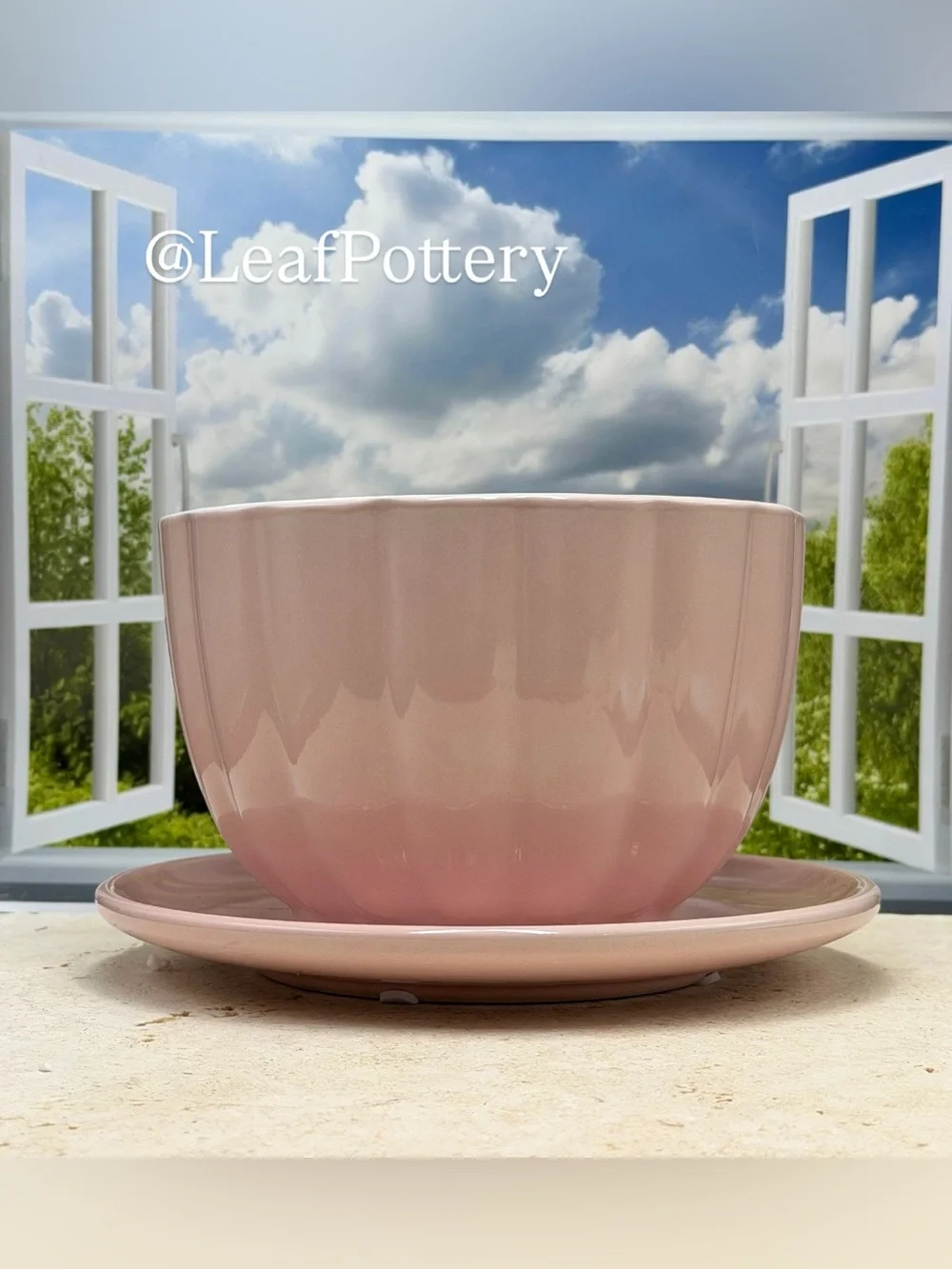 Large Pink Teacup Planter with Saucer & Drainage Hole | Unique Ceramic planter